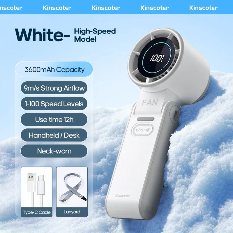 CoolityGo Håndholdt Vifte med Is-Kjøling Teknologi | 100 Fartnivåer | 3600mAh Batteri | Sammenleggbar & Ultralett | Luvikno