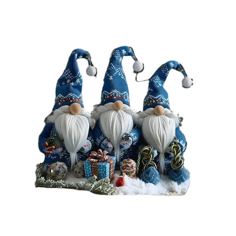 GlasNordic Jule Gnomen Dekorasjon | Akryl Bordfigur 18 cm | 3 Gnomer i Blå | Festlig Dekorasjon for Stue, Kjøkken & Kontor Luvikno