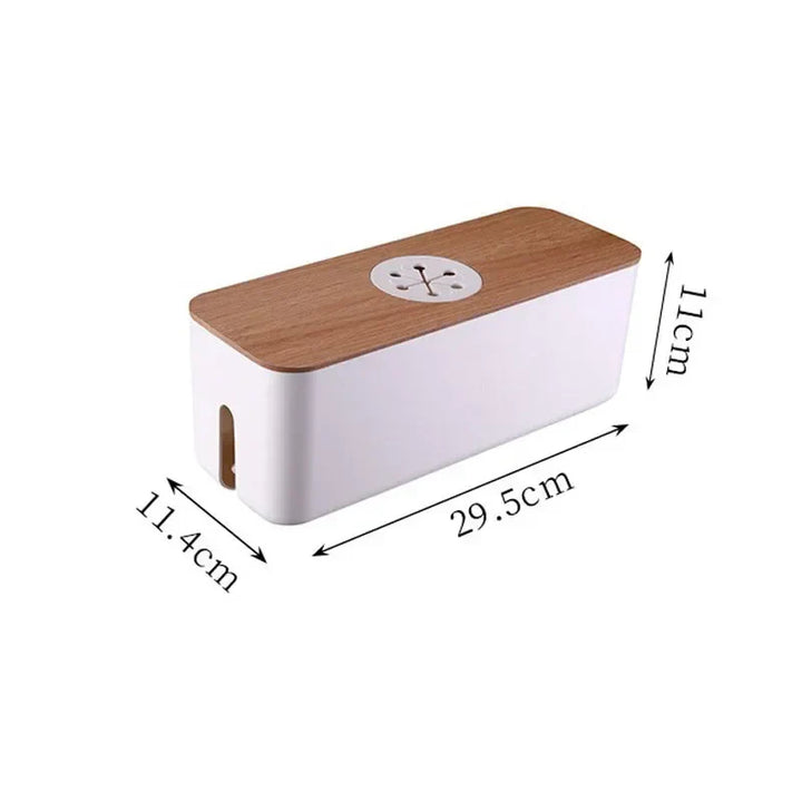 Luvikno | Kabelboks OrgaWood | Skrivebordsorganisator laget av tre og plast | For ladere, kabler og tilbehør | 29.5×11.4×11 cm