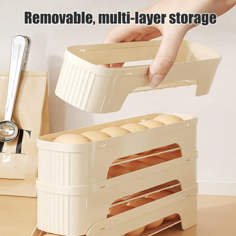 Luvikno | Egg Box RolloMaxx | 4-nivå Egg Organizer | Plassbesparende & Selvrullende | Gjennomsiktig Design