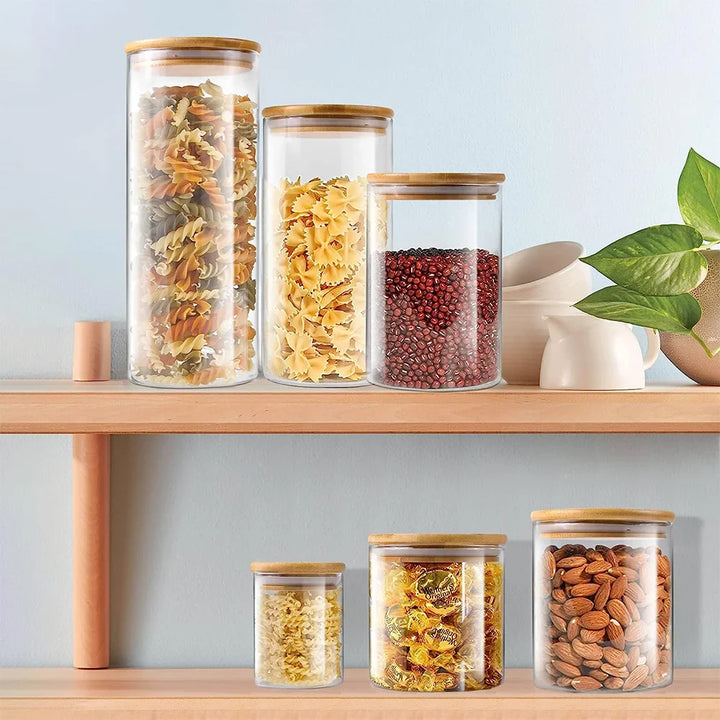 PureVorrat Glass Container Set – Oppbevaringskrukker med Trellokk | Tett og Stilfull | Moderne Kjøkkenoppbevaring | Luvikno