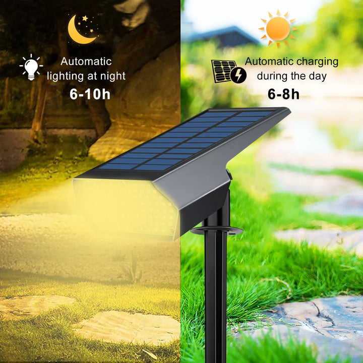 Luvikno | Solar-Spotlight LumiYard 92LED | 2-farget hagebelysning (Varm-/Kald hvit) | IP65 vanntett & automatisk skumringssensor