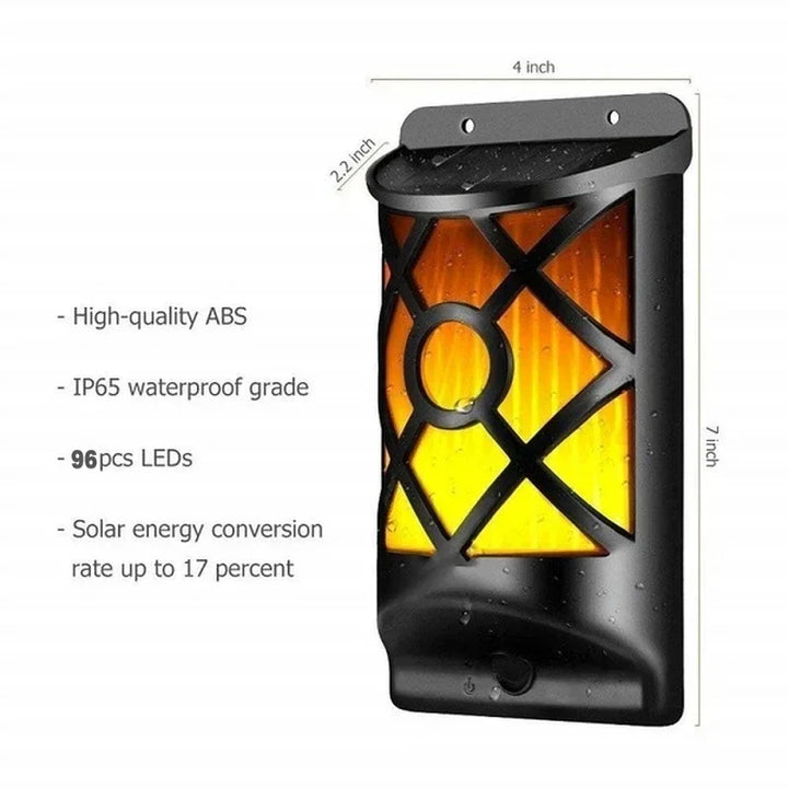 Luvikno | Solar-Torch FlammaLuce | 96 LED Flamme Lys | IP65 Vanntett | Hagevegglampe med Gitterdesign