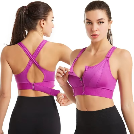 Justerbar Zip-Front Sports-BH med undertråd støtte og push-up design Luvikno