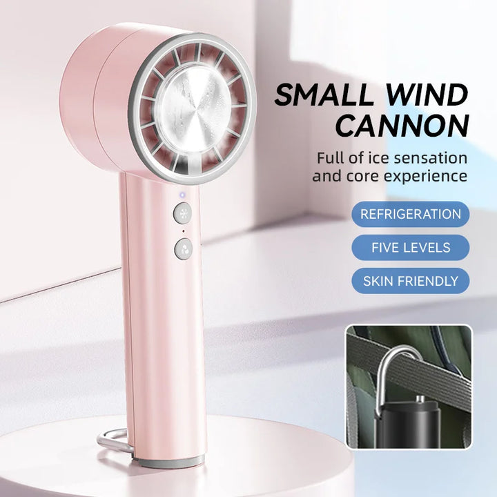 Luvikno | Brisano AirCool Mini Håndvifte med Kjølefunksjon | 5 Hastigheter | LED Display & USB Lading | Stillegående & Bærbar | For Reiser, Kontor & Utendørs