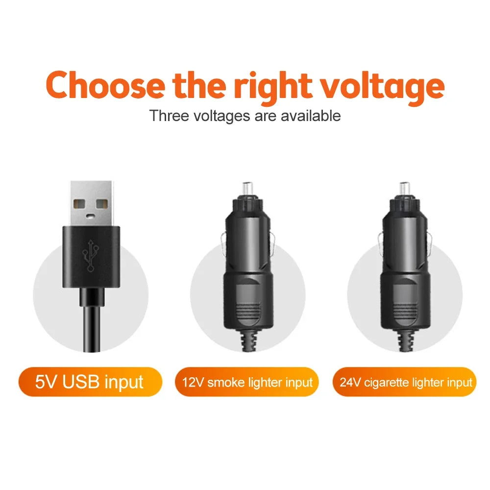 360° Justerbar Bilvifte - 3-Hodet Automotiv Elektrisk Vifte - USB/12V/24V - 2 Hastigheter - Stille Kjøling for Hjem, Skrivebord, Kontor & Bil | Luvikno
