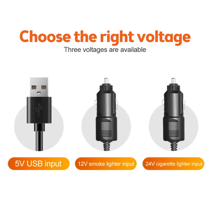360° Justerbar Bilvifte - 3-Hodet Automotiv Elektrisk Vifte - USB/12V/24V - 2 Hastigheter - Stille Kjøling for Hjem, Skrivebord, Kontor & Bil | Luvikno