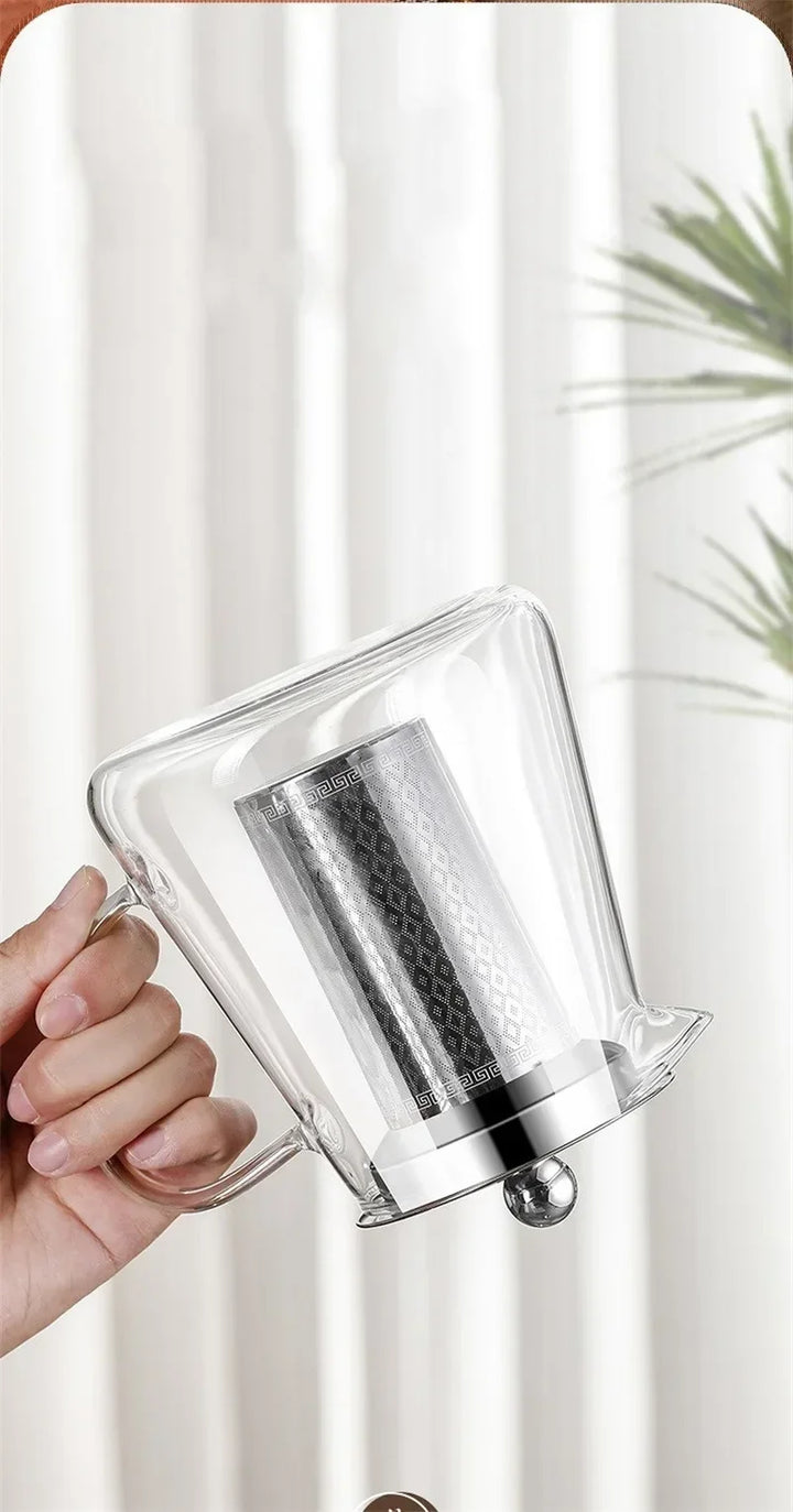 Luvikno | 450ml-950ml Varmeresistent Glass Teapot – Rustfritt Stål Tefilter, Blomsterkjele for Kung Fu Te, Puer og Oolong Te