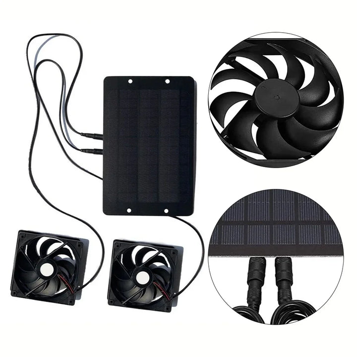 Luvikno | AirSol Duo Ventilasjonsystem | Solcelledrevet Dobbel Utsugingsvifte | 10W | For Drivhus, Husdyrstall & Utendørsapplikasjoner