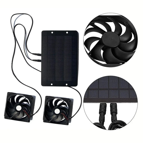 Luvikno | AirSol Duo Ventilasjonsystem | Solcelledrevet Dobbel Utsugingsvifte | 10W | For Drivhus, Husdyrstall & Utendørsapplikasjoner