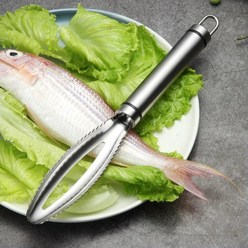 Luvikno | Kjøkkenblokk fiske skjellfjerner laget av rustfritt stål | Hygienisk fiske skinnskraper med benetang | Rustfri & slitesterk