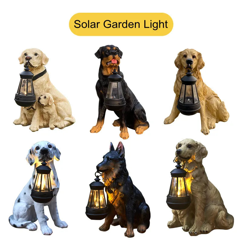 Solcel-drevet utendørs harpiks hundestatue lampe | Luvikno