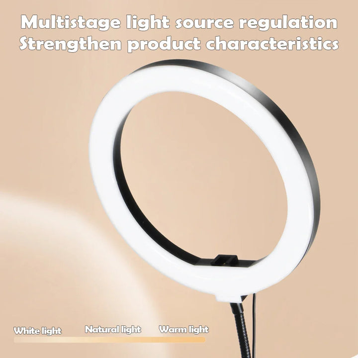 LumiFlex LED ring light med fleksibel arm & telefonholder | 3 lysfarger & USB-tilkobling | Perfekt for livestream, video & selfie Luvikno