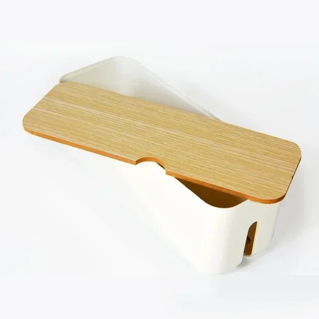 Luvikno | Kabelboks OrgaWood | Skrivebordsorganisator laget av tre og plast | For ladere, kabler og tilbehør | 29.5×11.4×11 cm