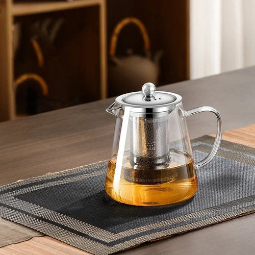 Luvikno | 450ml-950ml Varmeresistent Glass Teapot – Rustfritt Stål Tefilter, Blomsterkjele for Kung Fu Te, Puer og Oolong Te