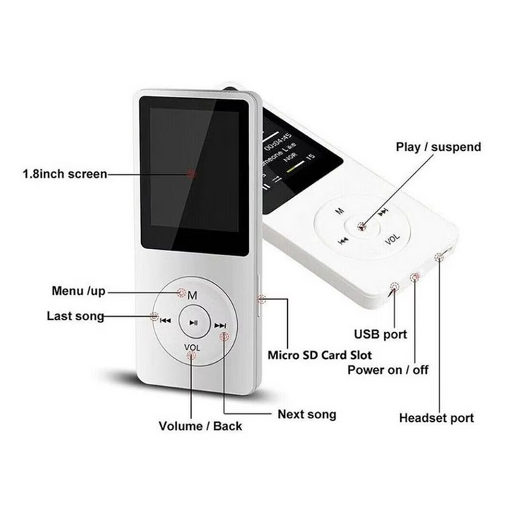 Høyfidelitet Bærbar Bluetooth MP3/MP4-spiller med 1.8" skjerm og multifunksjonskapasitet Luvikno