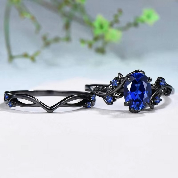 Sapphire Leaf Branch Statement Ring for Women Luvikno
