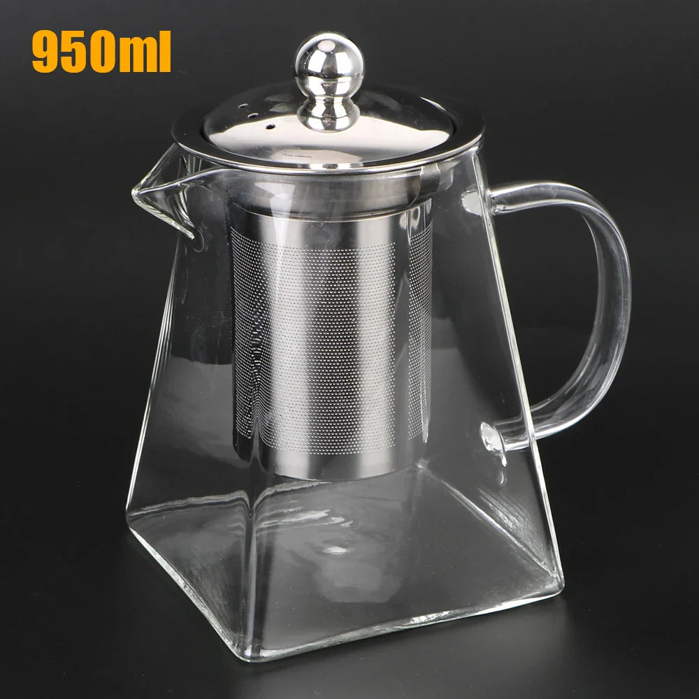 Luvikno | Teavora Glass Tekanne med Rustfritt Stål Infuser | Varmeresistent & Oppvaskmaskinsikker | For Løs Te & Te Blomster | 550/750/950 ml