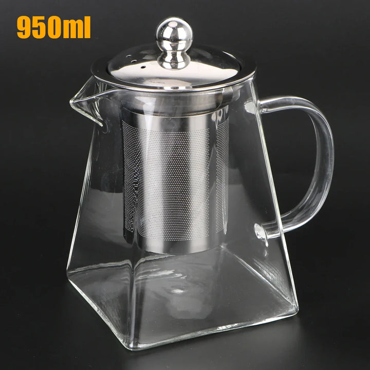 Luvikno | Teavora Glass Tekanne med Rustfritt Stål Infuser | Varmeresistent & Oppvaskmaskinsikker | For Løs Te & Te Blomster | 550/750/950 ml