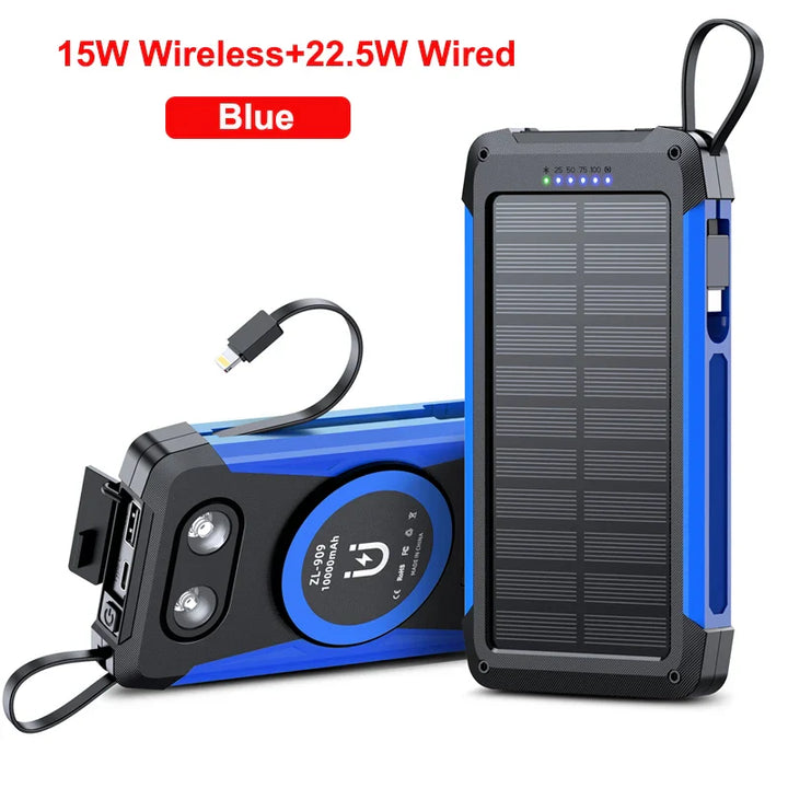 Luvikno | Voltaris MagCharge Solenergi Powerbank 10000mAh | Magnetisk Trådløs Lading | 22.5W Hurtigladefunksjon | Med Kabel & Lommelykt | For iPhone, Samsung & Co.