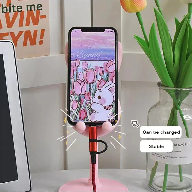 Luvikno | HoppelStand Handy Holder | Høydejusterbar og Tilbøyelig | Søtt Kanin Design | For Telefon og Nettbrett