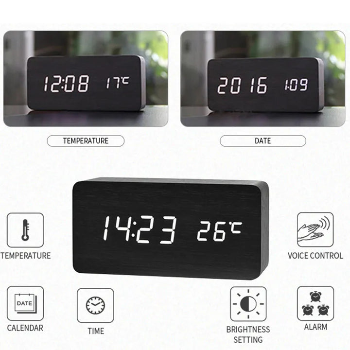 Luvikno | Tre LED Digitalt Vekkerklokke: Stilig bord- og nattbordklokke med temperaturvisning
