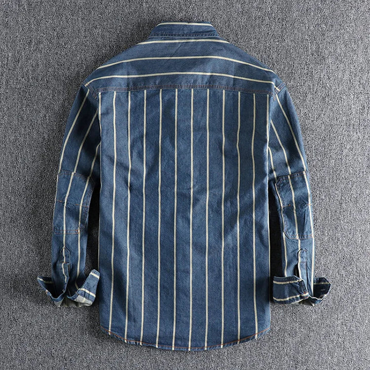 Luvik | Raidallinen Denim Takki Läpivienneillä Taskuilla