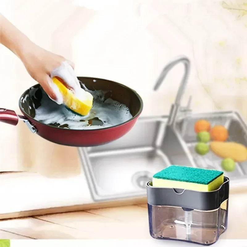 Kjøkken såpe dispenser med svampholder | Trykk-type Luvikno