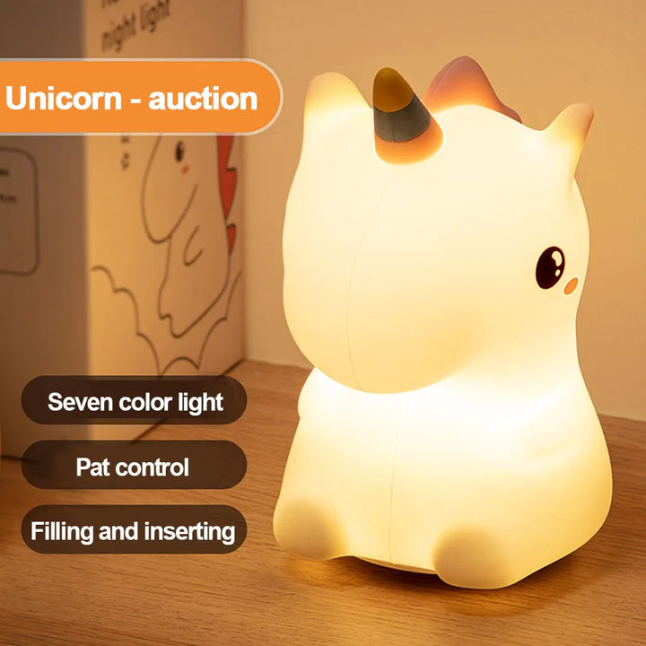 DreamiCorn LED Nattlys Enhjørning | Myk Silikon & USB Oppladbar | Berøringskontroll & 2 Lysstyrkenivåer | Barnerom & Gaveidé Luvikno