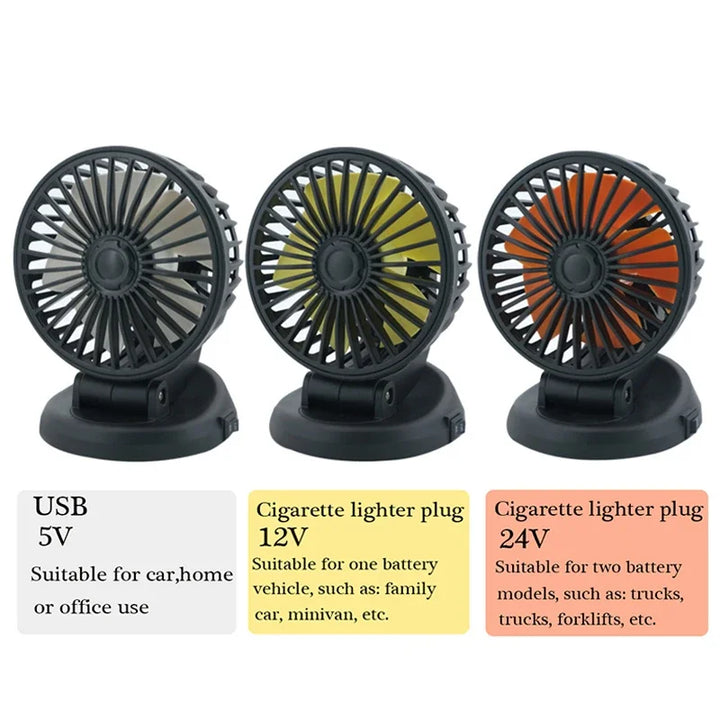 Luvikno | Ventoro Bilvifte 12V/24V/5V | USB eller Sigarettenner | Roterbar & Kompakt | For Bil, Lastebil, SUV, Campingvogn & Kontor