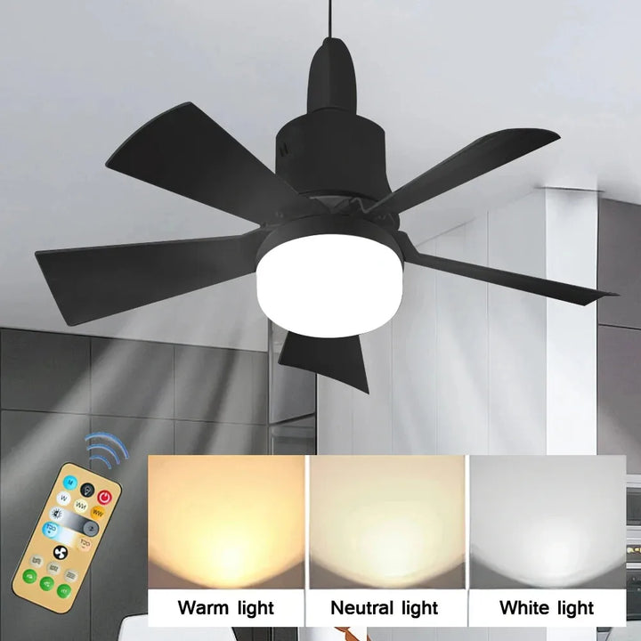 30W E27 Takvifte Lys med Fjernkontroll - LED Dimming Funksjon, Intelligent Stille Vifte for Soverom & Stue | Luvikno