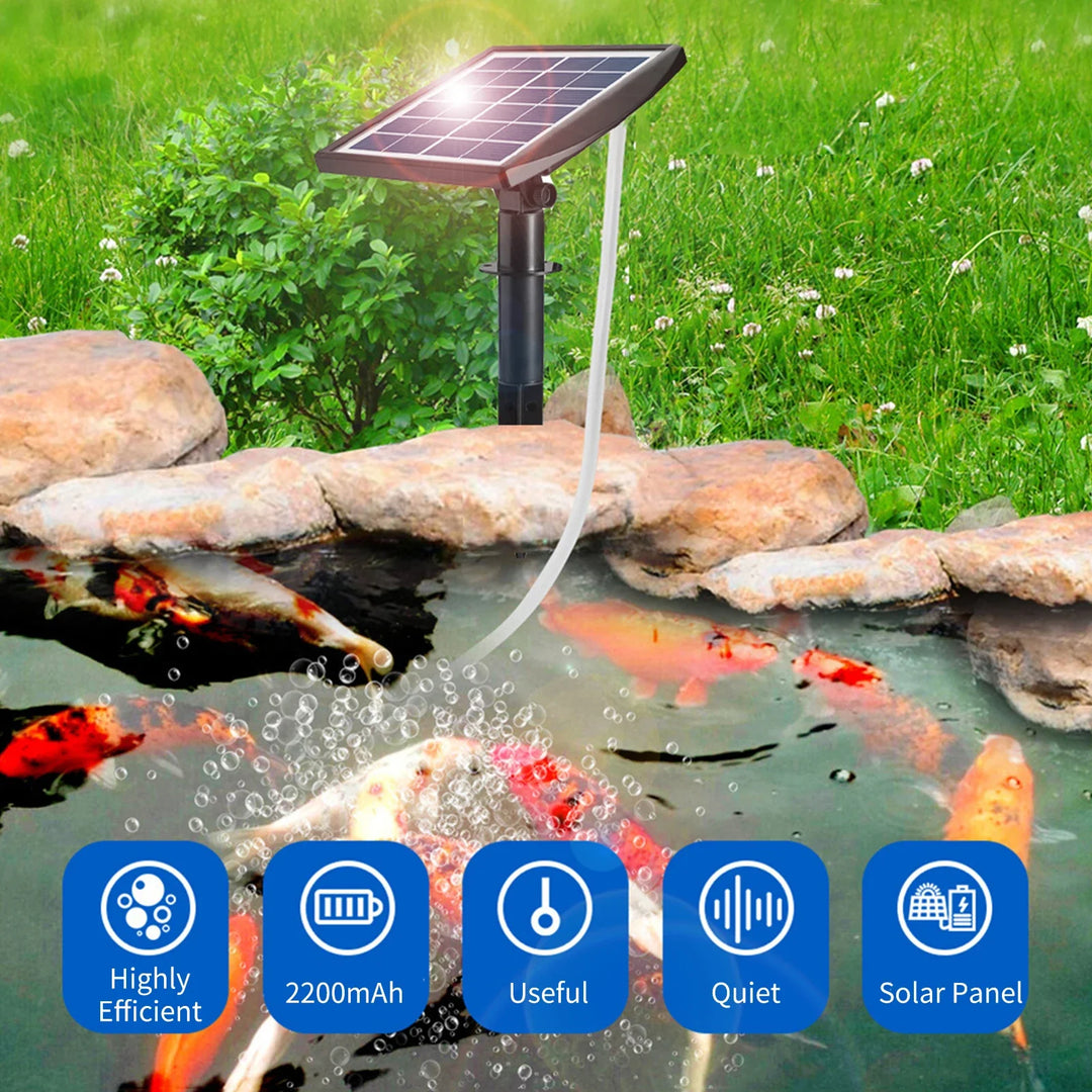 Luvikno | AquaSola Solenergidrevet Oksygenpumpe med Batteri | 6V 2W | For Dammer & Akvarier | Inkluderer 2 Luftsteiner & 0,25 cm Slange