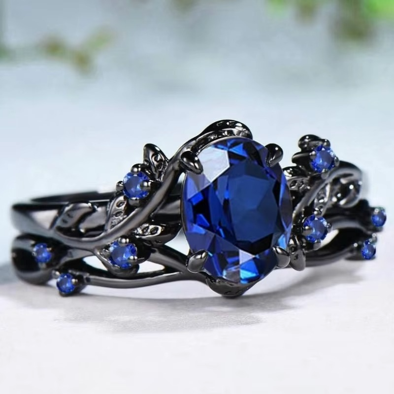 Sapphire Leaf Branch Statement Ring for Women Luvikno