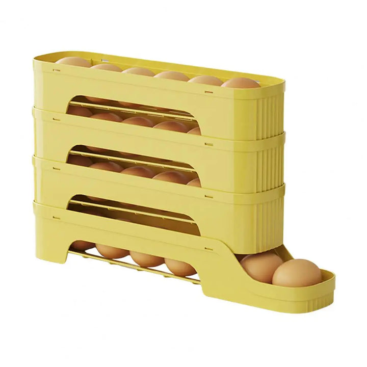 Luvikno | Egg Box RolloMaxx | 4-nivå Egg Organizer | Plassbesparende & Selvrullende | Gjennomsiktig Design