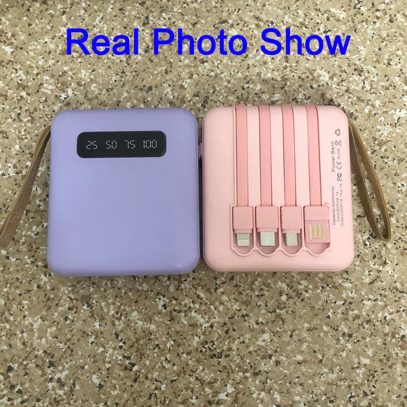 Luvikno | Mini Powerbank med Speildisplay | 20,000 mAh | Hurtigladingfunksjon & Integrerte Kabler | For iPhone, Samsung, Xiaomi & mer