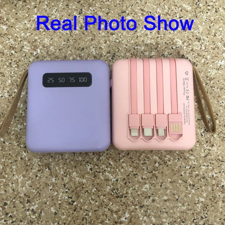 Luvikno | Mini Powerbank med Speildisplay | 20,000 mAh | Hurtigladingfunksjon & Integrerte Kabler | For iPhone, Samsung, Xiaomi & mer