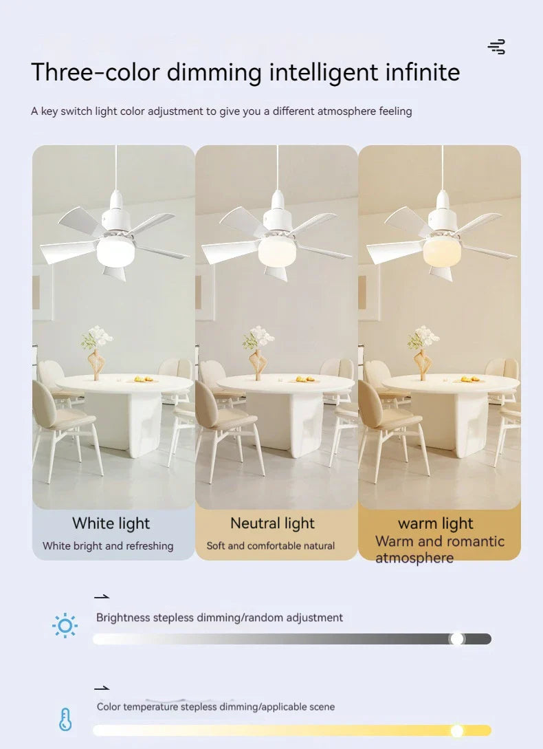 30W E27 Takvifte Lys med Fjernkontroll - LED Dimming Funksjon, Intelligent Stille Vifte for Soverom & Stue | Luvikno