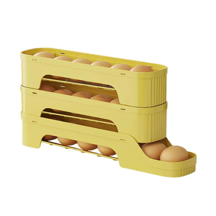 Luvikno | Egg Box RolloMaxx | 4-nivå Egg Organizer | Plassbesparende & Selvrullende | Gjennomsiktig Design