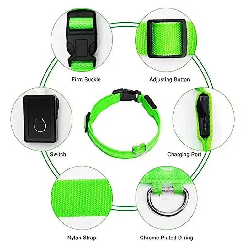 Luvikno | LUXPETS GlowSafe LED Hundekrage | Belyst & Oppladbar | Justerbar & Vanntett | Antitap på Natt