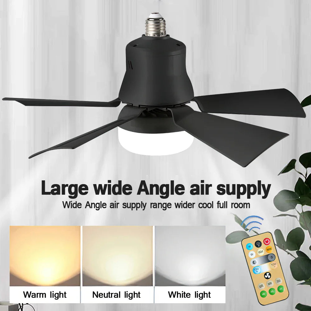 30W E27 Takvifte Lys med Fjernkontroll - LED Dimming Funksjon, Intelligent Stille Vifte for Soverom & Stue | Luvikno