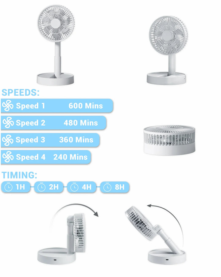 Luvikno | USB Bordvifte Breezio | Sammenleggbar & Bærbar | 4 Hastigheter & Timer | Batteridrevet for Innendørs & Utendørs