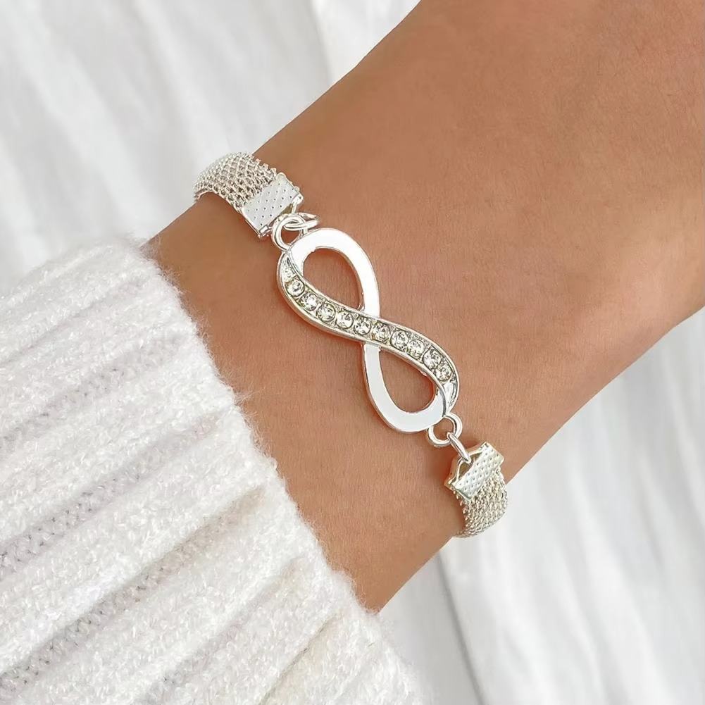 Elegant Rhinestone Heart & Infinite Bracelet Set for Women - 3 Pieces Luvikno
