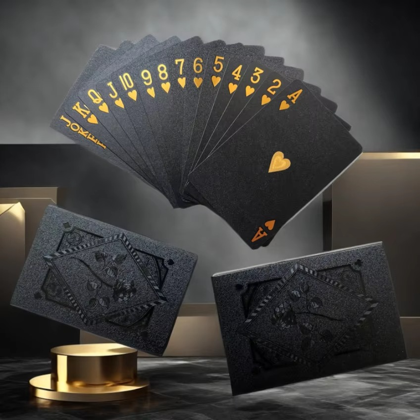 Luksus Svart & Gull Vanntette Poker Spillkort Luvikno