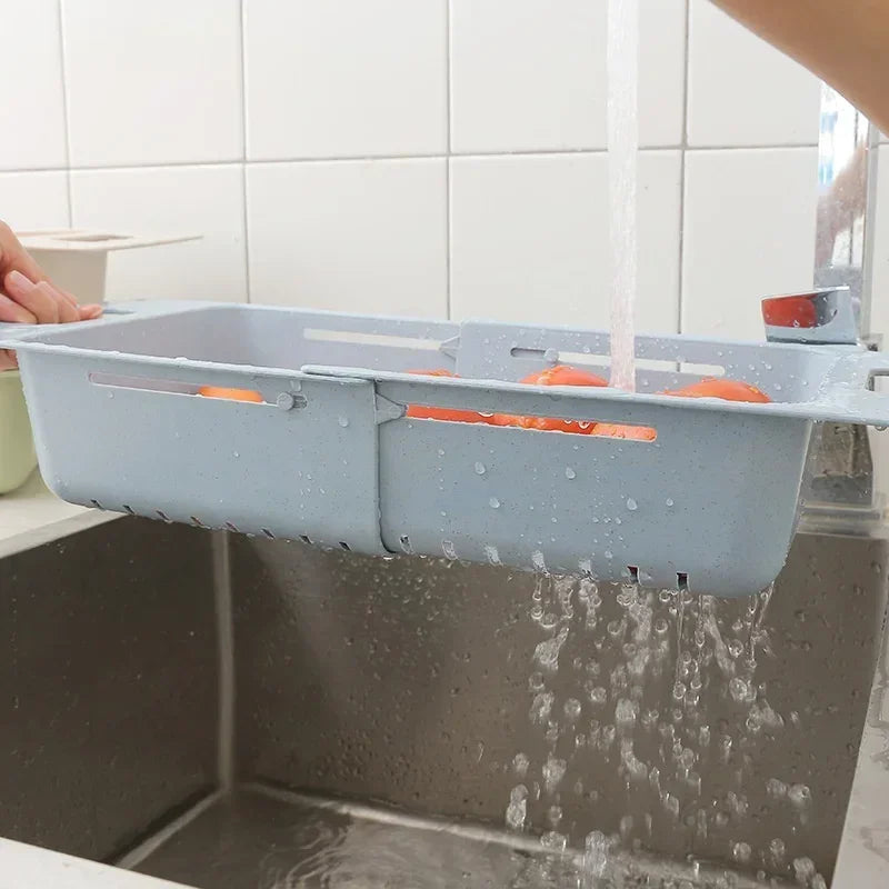 FlexDrain Dreneringskurv Kjøkken – Justerbar Kokedusjorganisator | Automatisk Drenering & Frukt Grønnsakstørrer | Plassbesparende Kjøkken Tilbehør | Luvikno