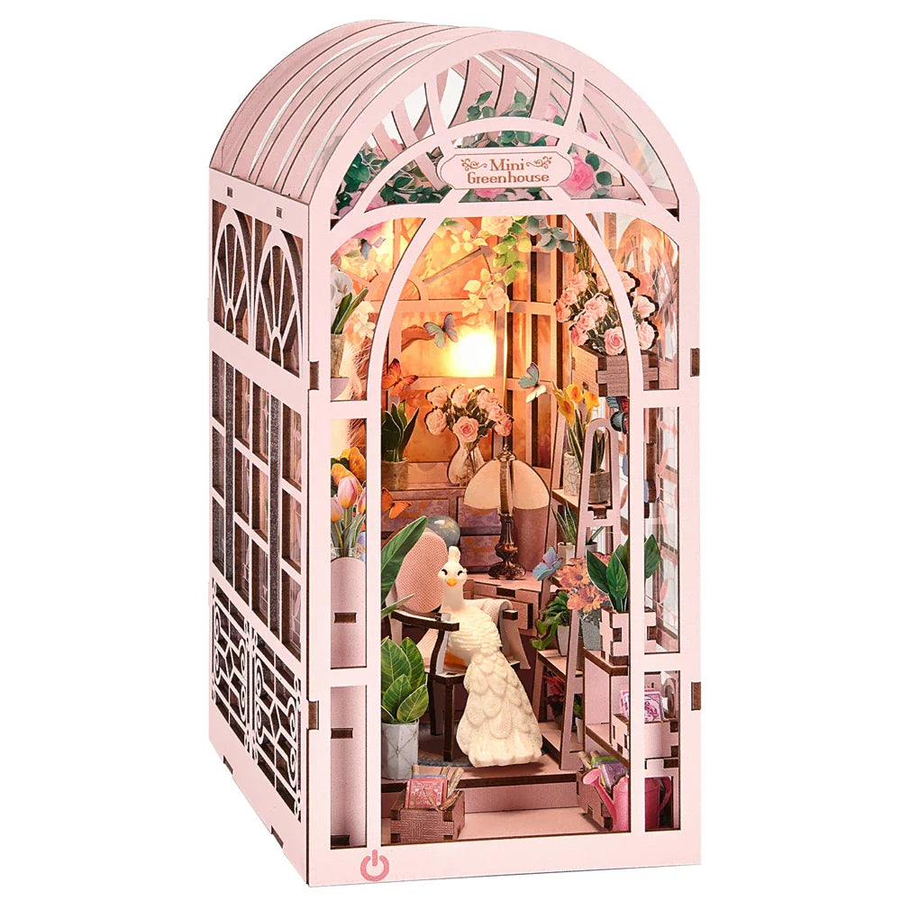 SoleCaffè DIY Bokhylle | Miniatyr Kaffehus 3D Trebyggesett | Med LED-belysning | Kreativ Bokhylla Diorama & Gaveidé Luvikno