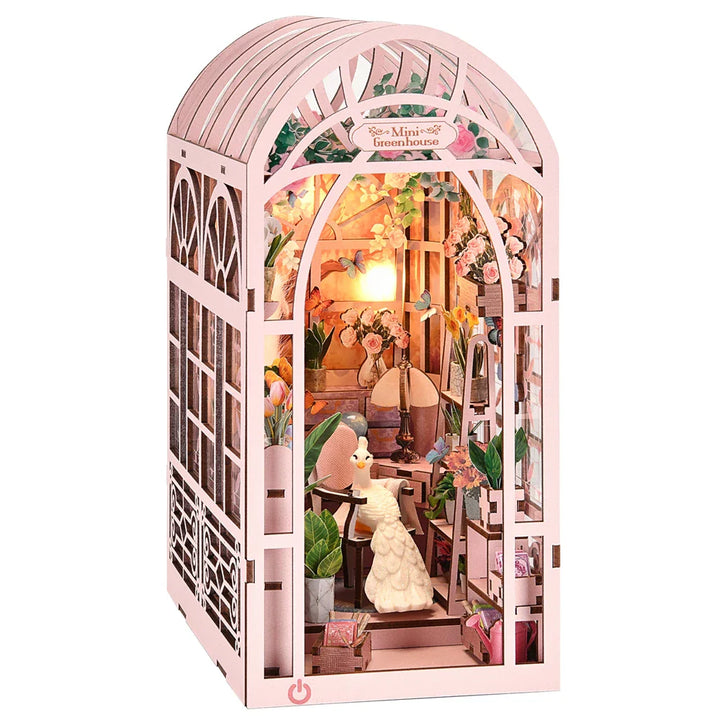 SoleCaffè DIY Bokhylle | Miniatyr Kaffehus 3D Trebyggesett | Med LED-belysning | Kreativ Bokhylla Diorama & Gaveidé Luvikno