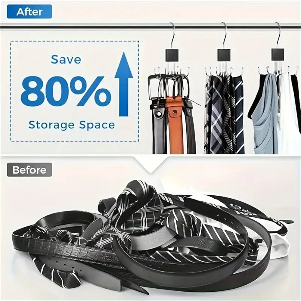 Luvikno | Hengende Kleskroker Organizer 6-delt | Rotérbar & Plassbesparende | For Belter, BH-er, Skjerf & Slips | Metall