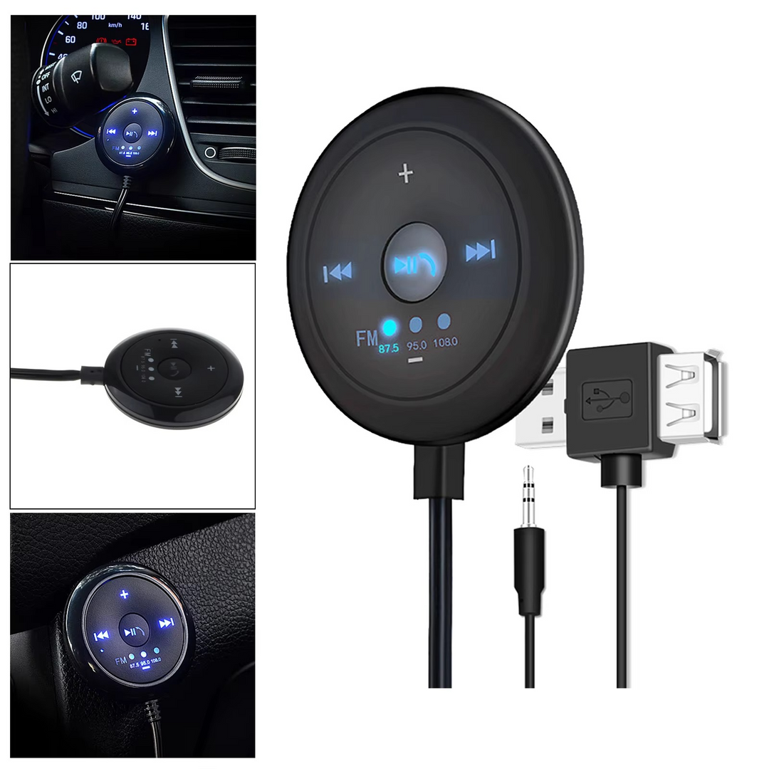 2-i-1 Bluetooth 5.0 Bilspiller med FM-sender, AUX-inngang, 500mAh batteri, 5V inngang, kompatibel med telefoner og nettbrett Luvikno