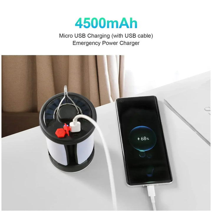 Luvikno | LUMALITE Solcelle Campinglampe | USB & Solenergi Lading | 6 Lysmoduser | Sammenleggbar & Power Bank – 1000 Lumen