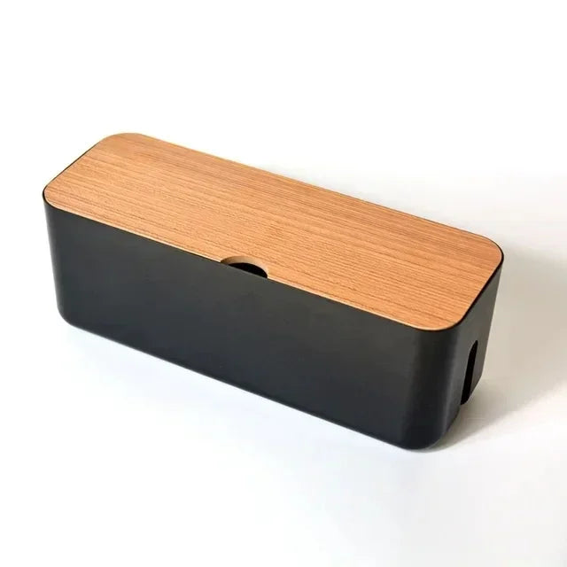 Luvikno | Kabelboks OrgaWood | Skrivebordsorganisator laget av tre og plast | For ladere, kabler og tilbehør | 29.5×11.4×11 cm